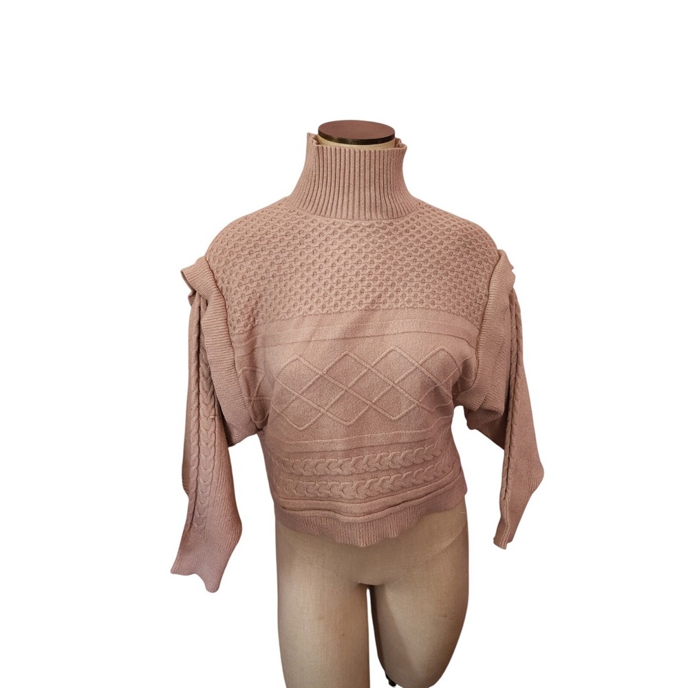 MARC NEW YORK ANDREW MARC‎ Women's Pink Turtleneck Sweater Cropped Cable Knit XS